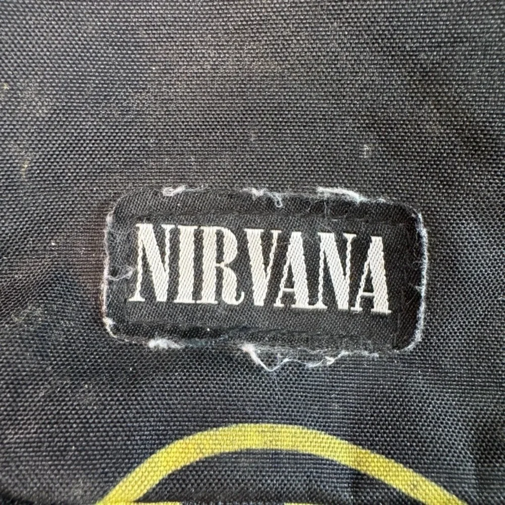 Nirvana Smiley Face Logo Backpack Black Yellow Canvas Music Band School Bag